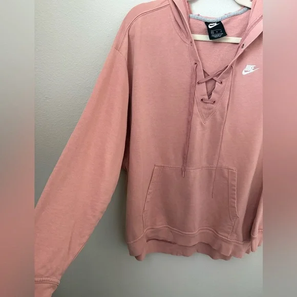 Nike Sportswear French Terry Pink Lace-Up Hoodie - Picture 3 of 6